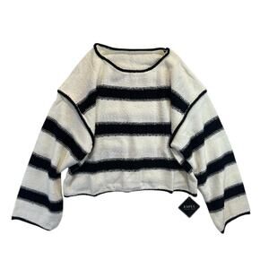 Zaful Striped Sweater Crop Top Black & Off White Cropped loose Size Medium NWT